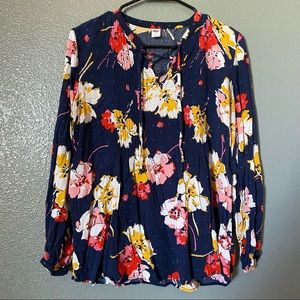 Old Navy Tunic Top Womens Size M Strappy Keyhole Pleated Long Sleeve Pullover